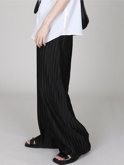 Ice Silk Loose Pleated Drape Wide-leg Pants