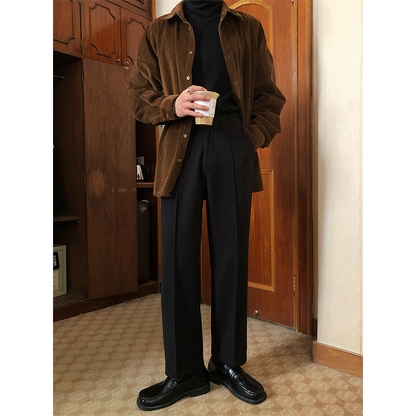 Men's Retro Mid-waist Casual Straight-leg Loose Suit Pants