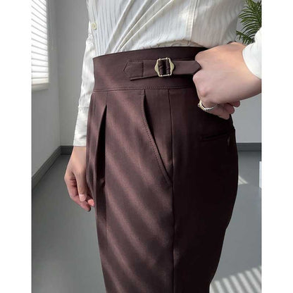 Drape High Waist Straight Vintage Trousers