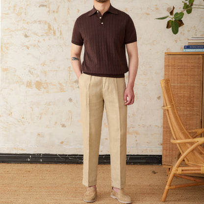 Vintage Lapel Pure Cotton Hollow POLO Shirt