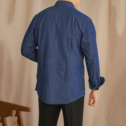 Men's Vintage Long Sleeve Casual Peak Collar Dress Shirt