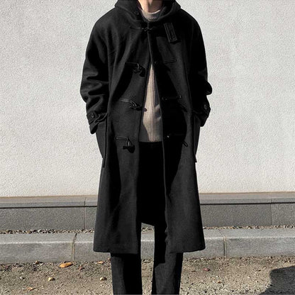 Casual Hooded Lapel Horn Button Loose Windbreaker