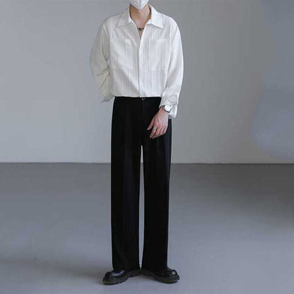 Men's Lapel Solid Color Casual Long Sleeve Shirt