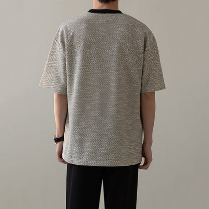Collarless Knitted Casual T-shirt