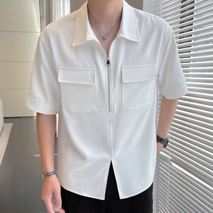 Men's Half-zip Ice Silk cool Short-sleeved Shirt