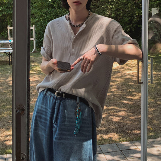 Henley Collar Loose Casual T-shirt