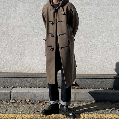 Casual Hooded Lapel Horn Button Loose Windbreaker