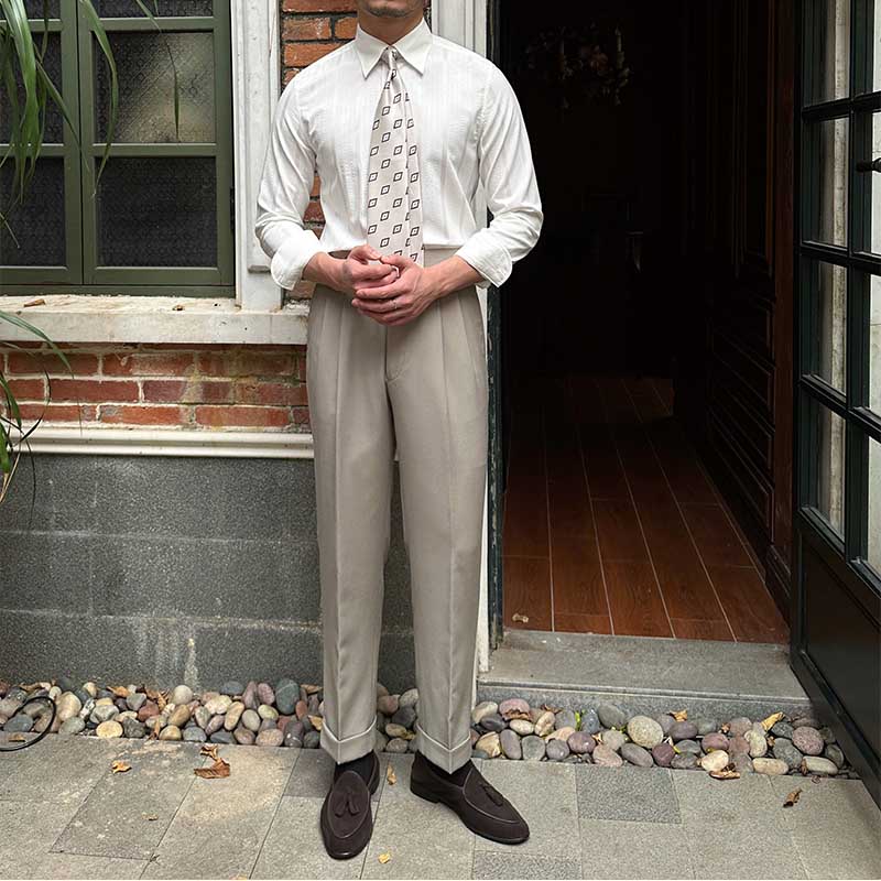 Men's Slim Fit Long Sleeve Peak Collar Business Shirt