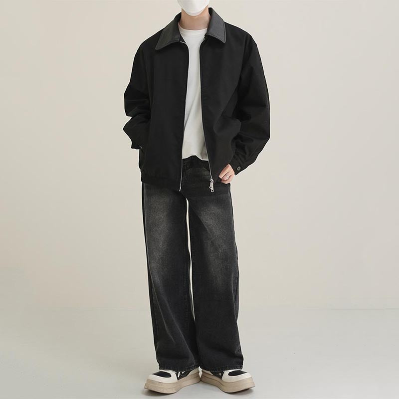 Men's Casual Retro PU Leather Collar Patchwork Jacket