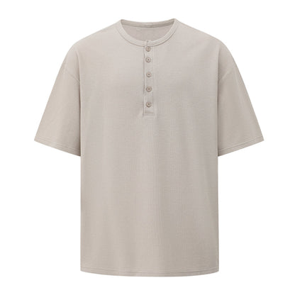 Henley Collar Loose Casual T-shirt