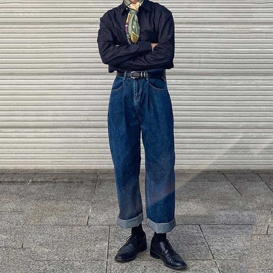 Men's Casual Retro Loose Straight Wide Leg Denim Trousers