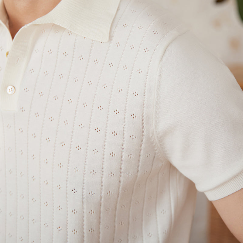 Vintage Lapel Pure Cotton Hollow POLO Shirt