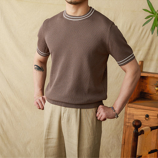 Contrast Color Round Neck Casual Hollow Shirt