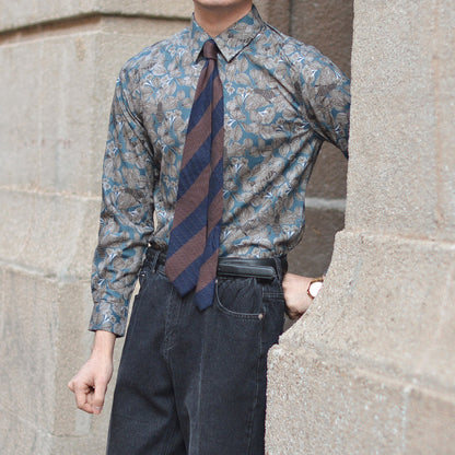 Men's Floral Square Neck Slim Fit Shirt