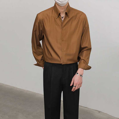 Slim Fit Solid Color Pointed Collar Shirt