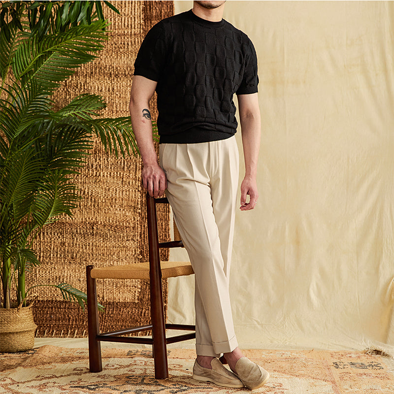 Round Neck Jacquard Short Sleeves