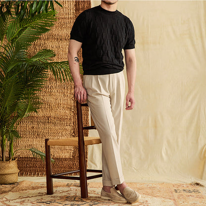 Round Neck Jacquard Short Sleeves