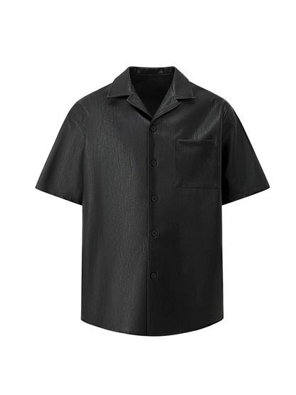 Loose Casual Commuter Lapel Leather Short Sleeves