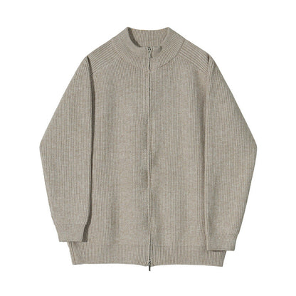 Loose Stand Collar Zip Knit Cardigan