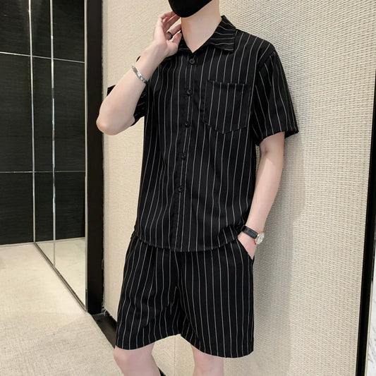 Summer Striped Shirt Casual Suit