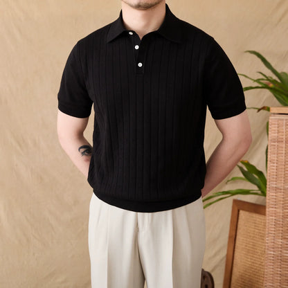 Vintage Lapel Pure Cotton Hollow POLO Shirt