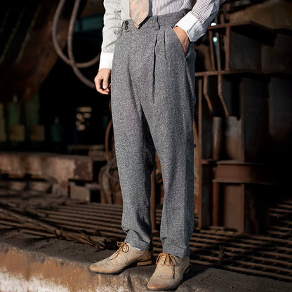 Men's Herringbone Slim Straight Suit Trousers