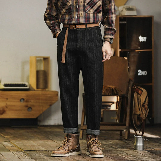 Loose Fit Washed Tapered Stripe Jeans