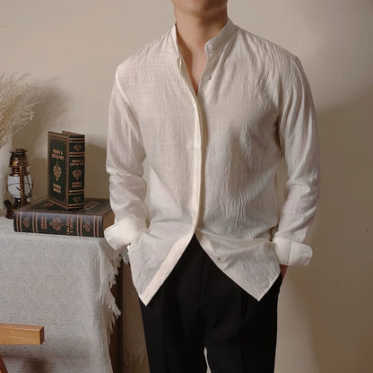 Men's Casual Slim Fit Cotton And Linen Shirt