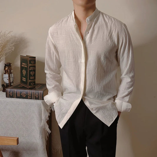 Men's Casual Slim Fit Cotton And Linen Shirt