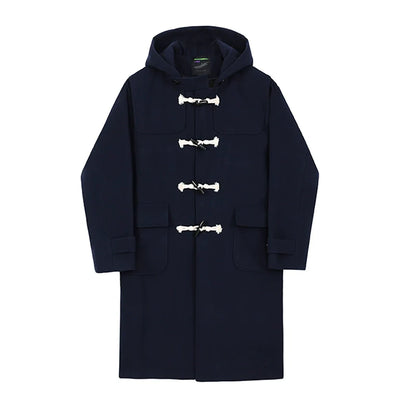 Loose Hooded Horn Button Casual Coat