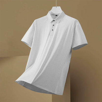 High Elastic Ice Silk Striped Loose POLO Shirt