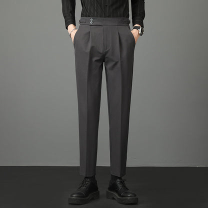Mens Casual Slim Fit Mid-rise Suit Trousers