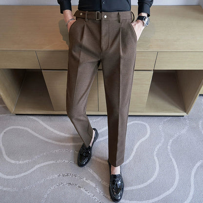 Striped Slim-fit Woolen Trousers