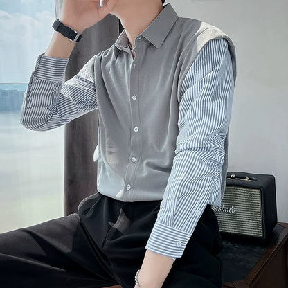 Men's Casual Loose Striped Shirt Sweater Vest Cardigan Jacket