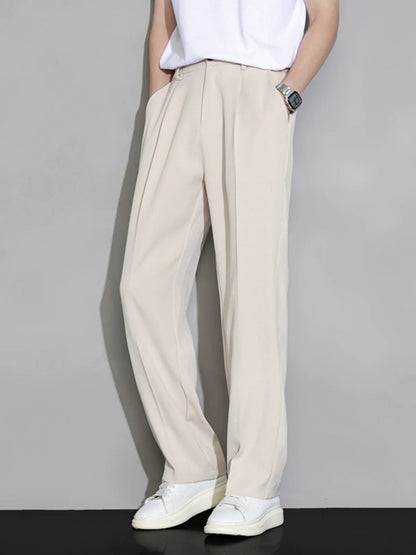 Men's Loose Straight Wide Leg Casual Ice Silk Trousers