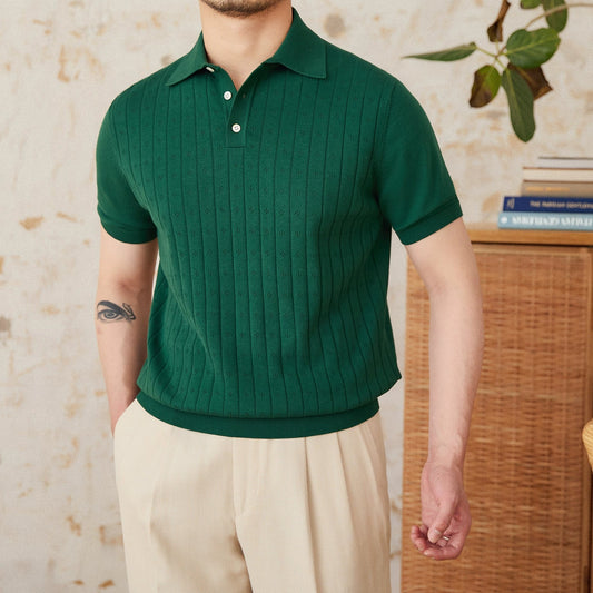 Vintage Lapel Pure Cotton Hollow POLO Shirt