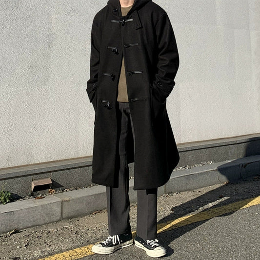 Casual Hooded Lapel Horn Button Loose Windbreaker