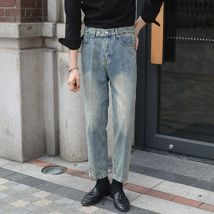 Men's Straight Distressed High-rise Jeans