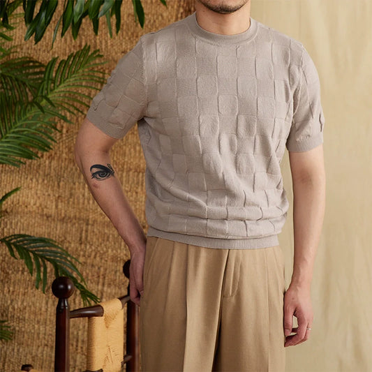 Round Neck Jacquard Short Sleeves
