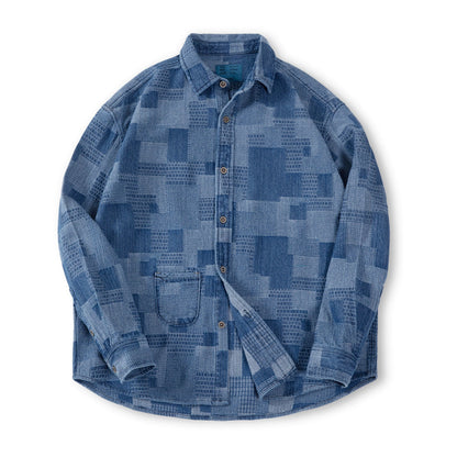 Men's Vintage Plaid Patchwork Denim Shirt