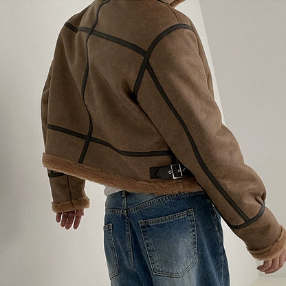 Men's Short Loose-fitting Stand-collar Faux Leather Jacket