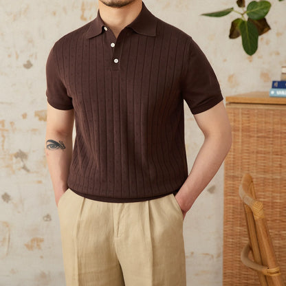Vintage Lapel Pure Cotton Hollow POLO Shirt