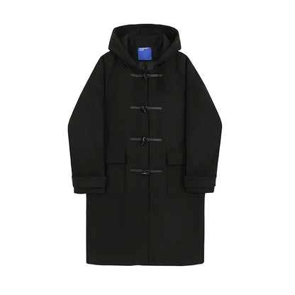 Casual Hooded Lapel Horn Button Loose Windbreaker