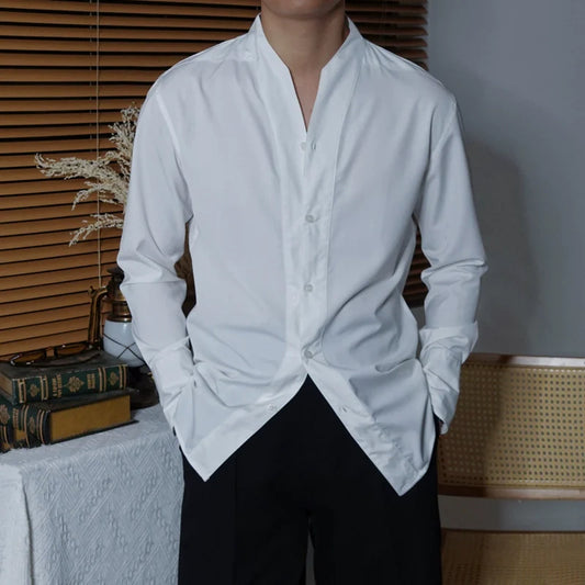 Men's V-neck Slim Fit Long Sleeve Casual Shirt