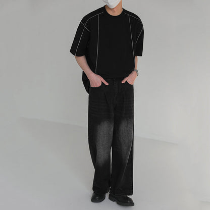 Round Neck Structured Clear Lines Loose T-shirt