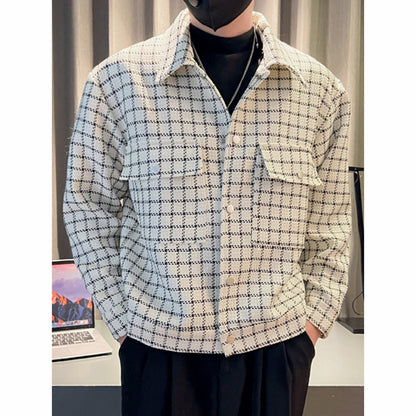 Men's Short Casual Lapel Plaid Jacket