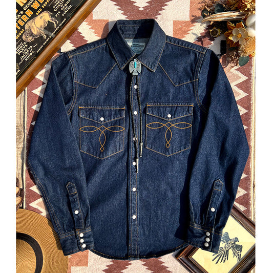 Men's Western Denim  with Jewel Buttons Shirt