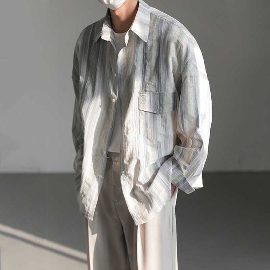 Men's Loose Striped Casual Long Sleeve Shirt