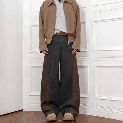 Colorblock Loose Wool Wide-leg Pants