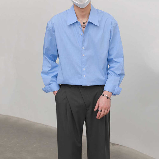 Loose Casual Lapel Pinstripe Shirt